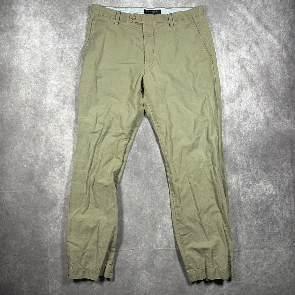 Banana Republic Mens 35x32 Khaki Tan Linen Cotton Blend Chino Pants Business